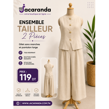 Ensemble Tailleur 2 Pièces Gilet sans Manches et Pantalon Large