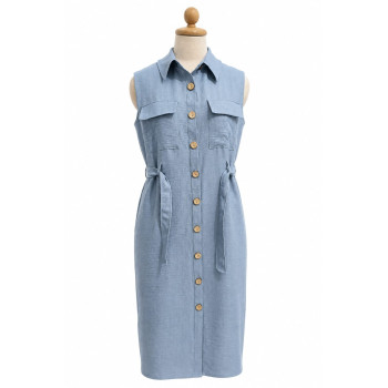 Robe Chemise Longue Kamraya en Lin sans Manches