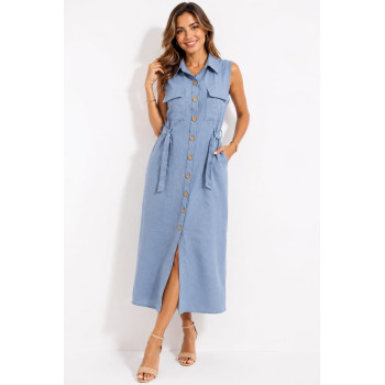 Robe Chemise Longue Kamraya en Lin sans Manches