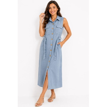 Robe Chemise Longue Kamraya en Lin sans Manches