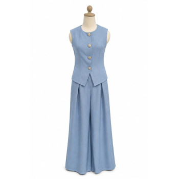 Ensemble Tailleur 2 Pièces Gilet sans Manches et Pantalon Large