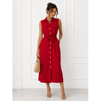 Robe Chemise Longue Kamraya en Lin sans Manches