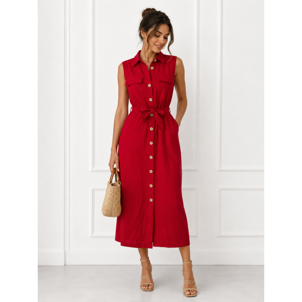 Robe Chemise Longue Kamraya en Lin sans Manches