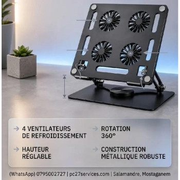 Support métallique pour ordinateur portable avec 4 ventilateurs YL-912