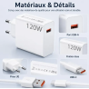 Chargeur Rapide120W USB-A câble USB-C 2 m