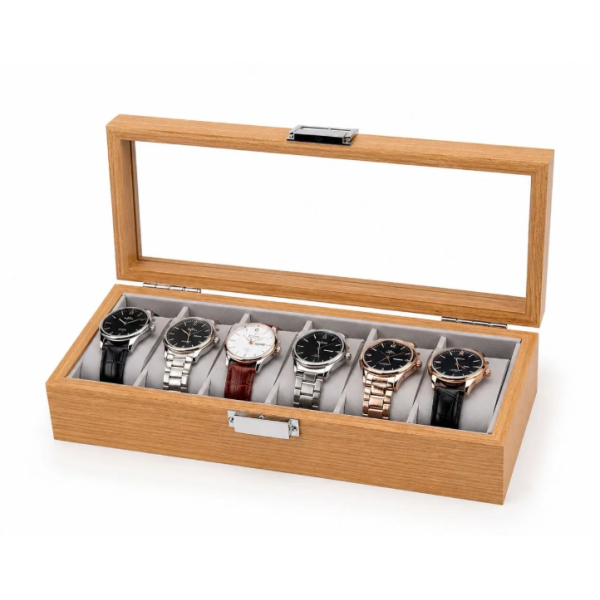 Boîte de Rangement Premium pour 6 Montres – Bois & Verre Transparent