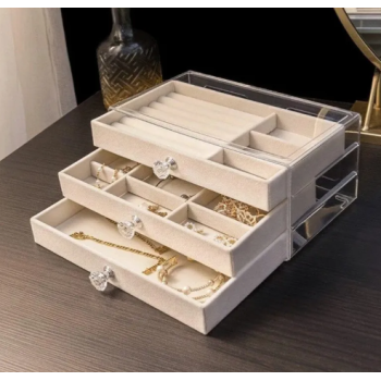 Boîte de rangement à bijoux à 3 tiroirs avec couvercle transparent