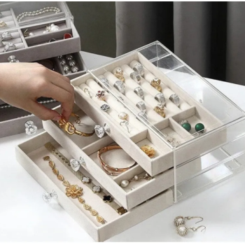 Boîte de rangement à bijoux à 3 tiroirs avec couvercle transparent