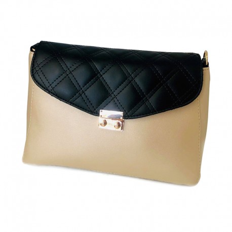 Sac a main - Simili cuir - Beige Noir - Jacaranda Tunisie