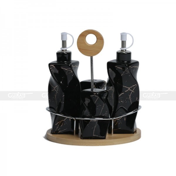 Set Huile Vinaigre Sel Et Poivre Avec Support