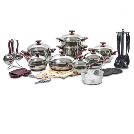Batterie Inox OMS Collection 32 Pièces - Rouge Bordeaux
