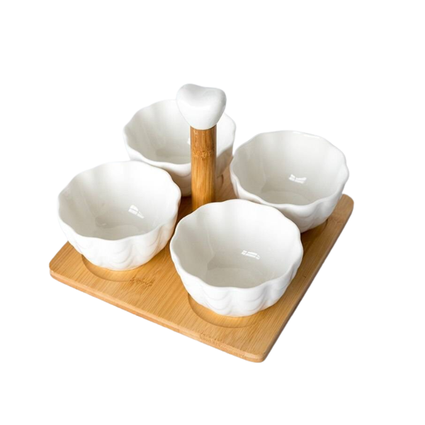 ensemble avec plateau fourchette bol de fruits en céramique