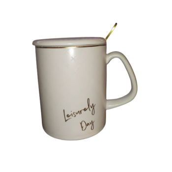 Mug En Porcelaine Avec Couvercle Et Cuillère