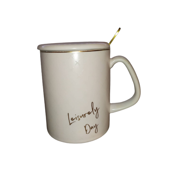 Mug En Porcelaine Avec Couvercle Et Cuillère